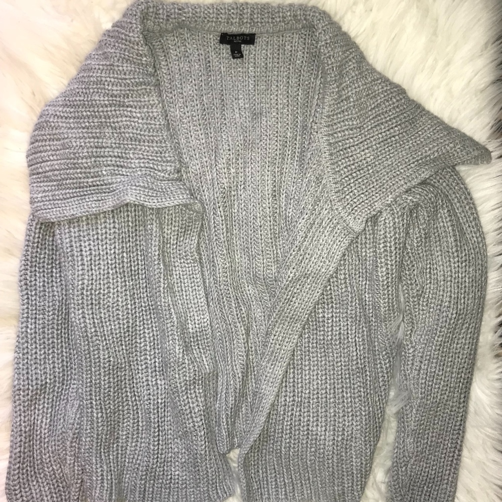 Talbots Light Gray Open Cardigan